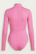 Pembe Boğazlı Uzun Kollu Cut Out Detaylı Bodysuit