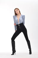 Bebe Mavi Metalik Efektli Vatkalı Bodysuit