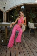 Pembe Turuncu Renk Bloklu Tulum