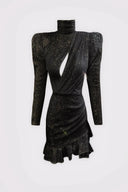 Siyah Payetli Fırfırlı Elbise