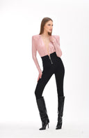 Uçuk Pembe Metalik Efektli Vatkalı Bodysuit