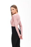 Uçuk Pembe Metalik Efektli Vatkalı Bodysuit