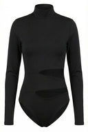 Siyah Boğazlı Uzun Kollu Cut Out Detaylı Bodysuit