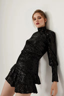 Payetli Sırt Detaylı Elbise Siyah