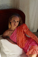 Pembe Turuncu Payetli Renk Bloklu Tek Omuz Elbise