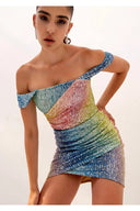 Rainbow Payetli Korsajlı Elbise