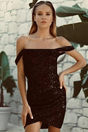 Siyah Payetli Korsajlı Elbise