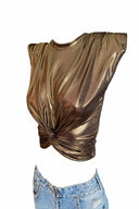 Vatkalı Düğümlü Crop Top Gold