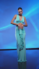 Mavi Cut Out Detaylı Maxi Elbise