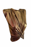 Vatkalı Düğümlü Crop Top Gold
