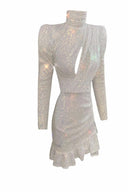 Beyaz Hologram Payetli Elbise