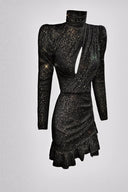 Siyah Payetli Fırfırlı Elbise